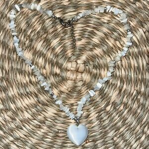 Vintage heart necklace white cat eye stones
